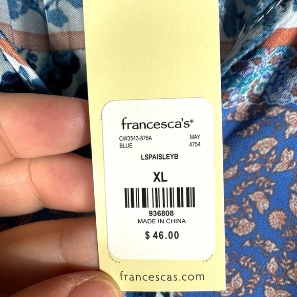 4 for $20 SALE! Francesca's Collections Peasant Bodysuit, Paisley, Size XL - Picture 6 of 12